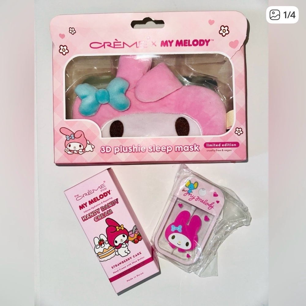 My Melody × The Crème Shop Sleep Mask + Hand Cream + Refillable Bottle Set